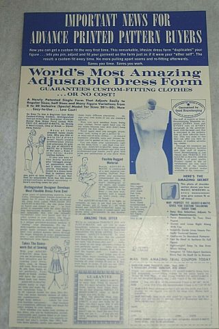 1960s Paper Ad Adjust O Matic Vintage Adjustable Dress Form Sewing/patterns