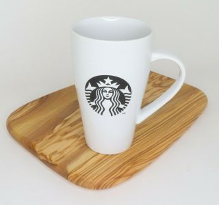 Starbucks 2014 Tall Coffee Cup Mug 18oz Black Mermaid Logo Ceramic White Euc