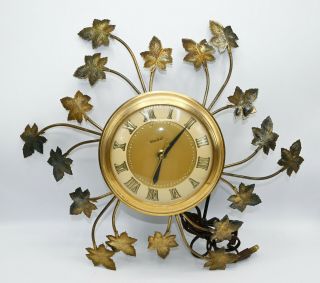 Special Listing 4 - Kj - Mid Century United 77 Electric Wall Clock Starburst Leaf