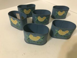 Set Of 4 Vintage Audrey Napkin Rings - Blue With Yellow Bird - Metal - Phillipines