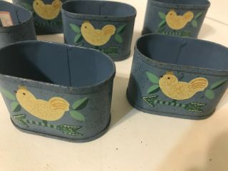 SET OF 4 VINTAGE AUDREY NAPKIN RINGS - BLUE WITH YELLOW BIRD - METAL - PHILLIPINES 2