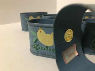 SET OF 4 VINTAGE AUDREY NAPKIN RINGS - BLUE WITH YELLOW BIRD - METAL - PHILLIPINES 3