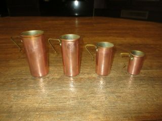 Vintage 4 Piece Copper Measuring Cup Set Taiwan Antique Kitchen Decor 3