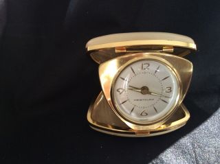 Vintage Westclox Travel Alarm Clock Leather Covered Hard Case Light Up