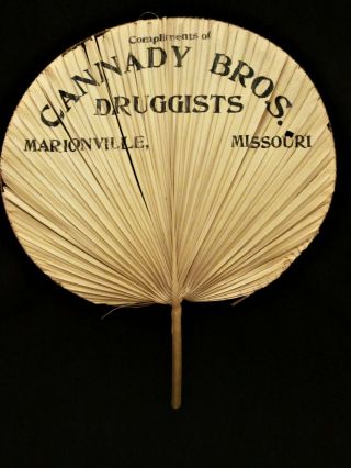 Vintage Drug Store Advertising Palm Leaf Hand Fan - Marionville,  Missouri - 15 "