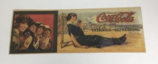 Paper Advertising Ad Sign Coke - Cola Girl Sitting On Beach And 4 Season Girls
