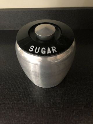 Vintage Kromex Sugar Canister Spun Aluminum Kitchenware Silver And Black
