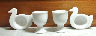 Vintage Set Of 4 Egg Cups Two White Ceramic And Two Pier 1 Imports Duck Shape
