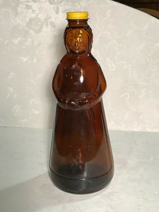 Vintage Aunt Jamima Amber Brown Glass Syrup Bottle 10 Inch