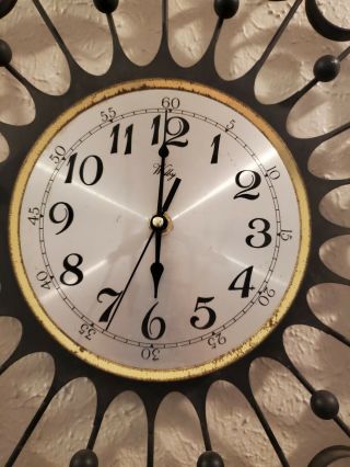 Vintage Welby Mid Century Modern Black Wrought Iron Atomic Starburst Wall Clock 3