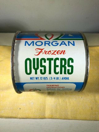 Vintage Morgan Brand Frozen Oysters Tin Oyster Can With Lid Collectible Htf
