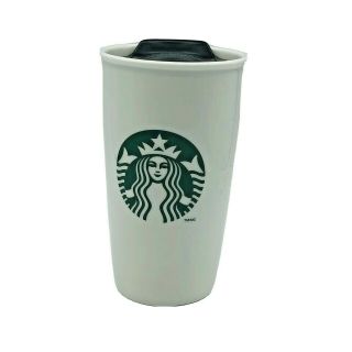 Starbucks 12 Oz White Ceramic Travel Tumbler Mug Lid Green Mermaid Logo 2011