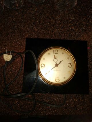 Vintage General Electric Ge Black Marble Onyx Art Deco Clock Model 3h172