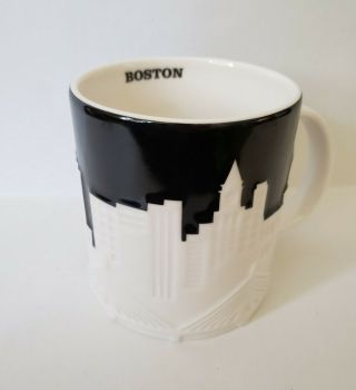 Starbucks Boston 2012 Mug Collector Series Black And White Raised Skyline Ma