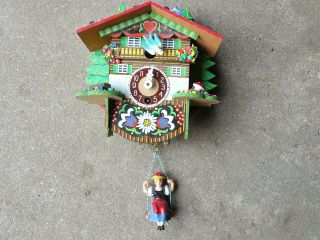 Bouncing Girl Novelty Cuckoo Style Clock Bright Colors Complete W/ Bird