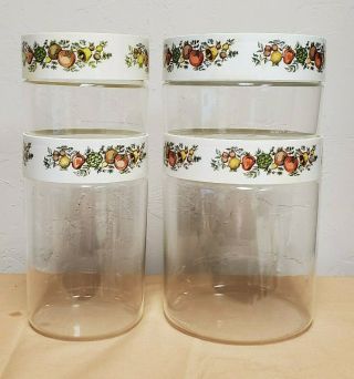 Vintage Pyrex Spice Of Life Glass Canister Storage Containers Set Of 4 W/lids