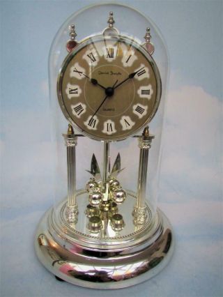 Vintage " Daniel Dakota " Quartz All Silver Finish Anniversary Clock W/ Dome