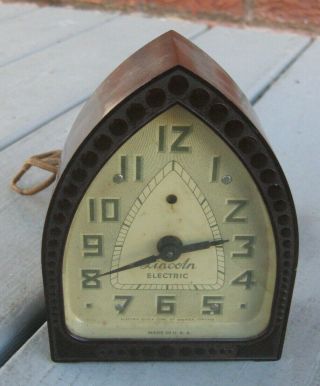 Vintage Art Deco Cathedral Triangle Bakelite Electric Lincoln Clock