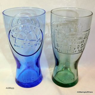 Mcdonalds 1961 1948 Style Coke Glass Cups Set Blue & Green Collectors Glassware
