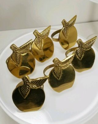Set Of 6 Solid Brass Apple Napkin Rings