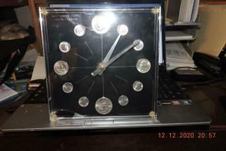 Numismatic Marion Kay Clock Uncirculated 1964 Silver Coins Model 50a Blk Lucite