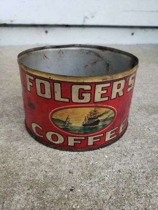 Vintage Folgers Coffee Can,  Ship,  California Poppies,  Farmhouse Kitchen
