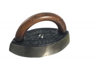 Vintage 4” Cast Iron Mini Sad Flat Iron.  The Pearl.  Wooden Handle.  Great Patina