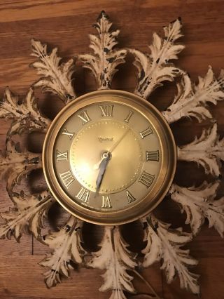 Vintage Mid Century “united” 99 Electric Wall Clock Starburst Leaf