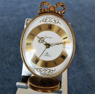 Stunning Vintage Brass Swiss Made Swiza 8 Day 7 Jewels Alarm Clock,