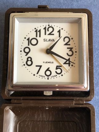 Vintage Mechanical Travel Alarm Clock Slava 11 Jewels Russia Ussr Soviet 1960s