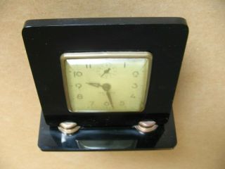 Vtg Art Deco Black Bakelite Haven Alarm Desk Shelf Table Clock