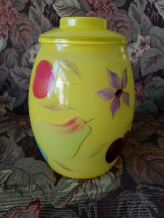 Vintage Bartlett Collins Glass Cookie Jar Yellow Flowers Fruit
