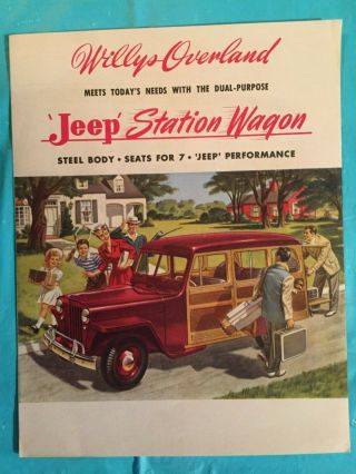 1949 Willys - Overland " Jeep Station Wagon " Car Dealer Showroom Sales Brochure
