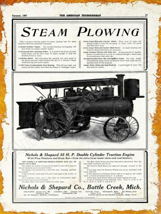 1906 Nichols & Shephard Traction Engine Metal Sign: Battle Creek,  Michigan
