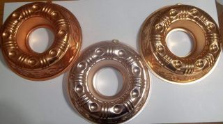 Set Of 3 Copper Jello Molds - 8 1/2 " D,  3 1/2 Cups