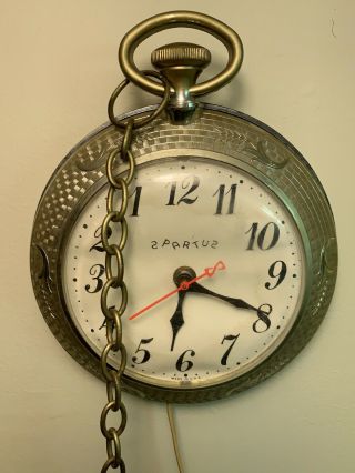 Vintage Spartus Backwards Moving Hands Bar Wall Clock (Open/Closed Medallion) 2
