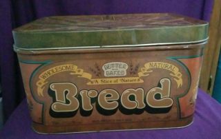 Vintage 1970s Tin Wheat Heart Brown Metal Bread Box Retro Country Rustic