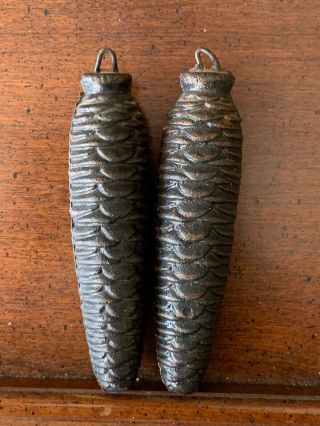 Set Of 2 Cast Iron Cuckoo Clock Pine Cone Weights 5 " (1 Pound,  13.  9 Oz Total)