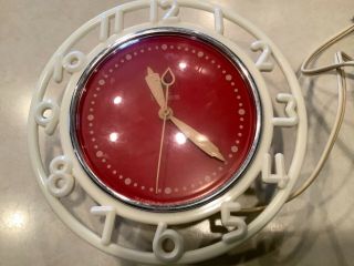 Vintage Mid - Century Telechron Red & White Kitchen Wall Clock Model 2h21
