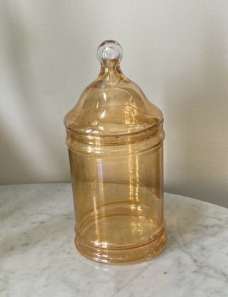 Amber Marigold Glass Apothecary Candy Storage Jar 9 1/4 " Clear Top Kitchen Bath