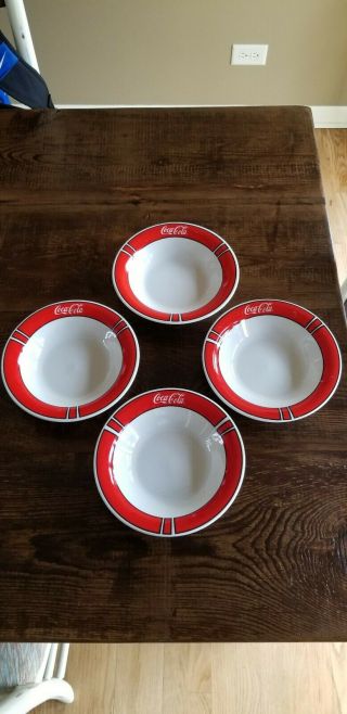 Vintage Coca - Cola Bowls Set Of 4 Red Color Block Pattern 1996 Gibson China Coke