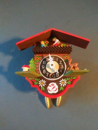 Vtg W.  Germany Mini Cuckoo Clock Chalet House Moving Teeter Totter With Key