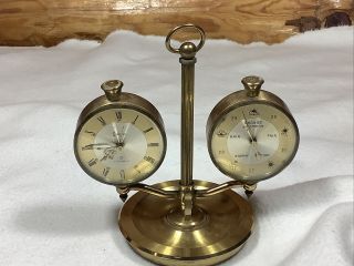 Vintage Swiza 8 Day 7 Jewels Clock Barometer Brass Desktop Swiss