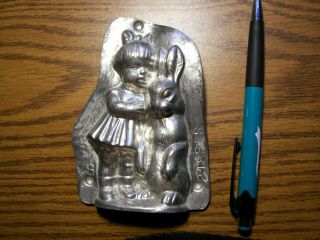 Chocolate Mold Easter Bunny Rabbit Little Girl Front Only.  Marked 21880s Barrel