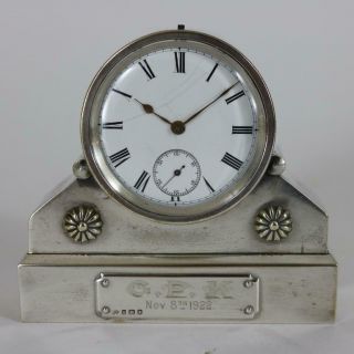 Small Silver Desk Clock Single Fusee Watch Type Movement Restore
