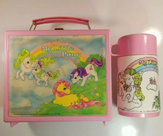 Vintage 1985 My Little Pony Plastic Lunch Box With Thermos Hasbro Mlp G1 Aladdin