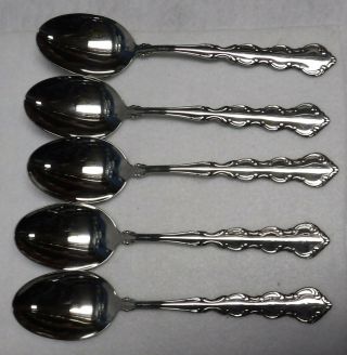 Oneida Deluxe Stainless Mozart Pattern Set Of 5 Oval/place Soup Spoons 6 - 7/8 "