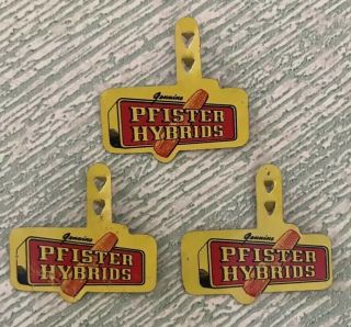 3 Vintage Pfister Hybrids Tin Advertising Pins Shirt Tab Seed Corn
