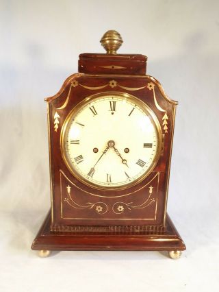 19c Brass Inlaid Mahogany Bracket/mantel Clock.