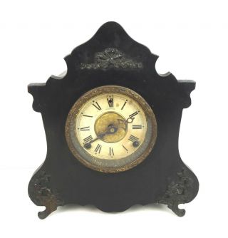 Rare Antique Ornate Sessions Black Wood Case Mantle Clock For Repair
